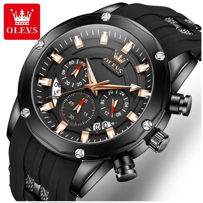 RELOJ DEPORTIVO DE LUJO OLEV ACERO INOXIDABLE CUARZO SUMERGIBLE 30M CRONOGRAFO CALENDARIO COMPLETO - 2