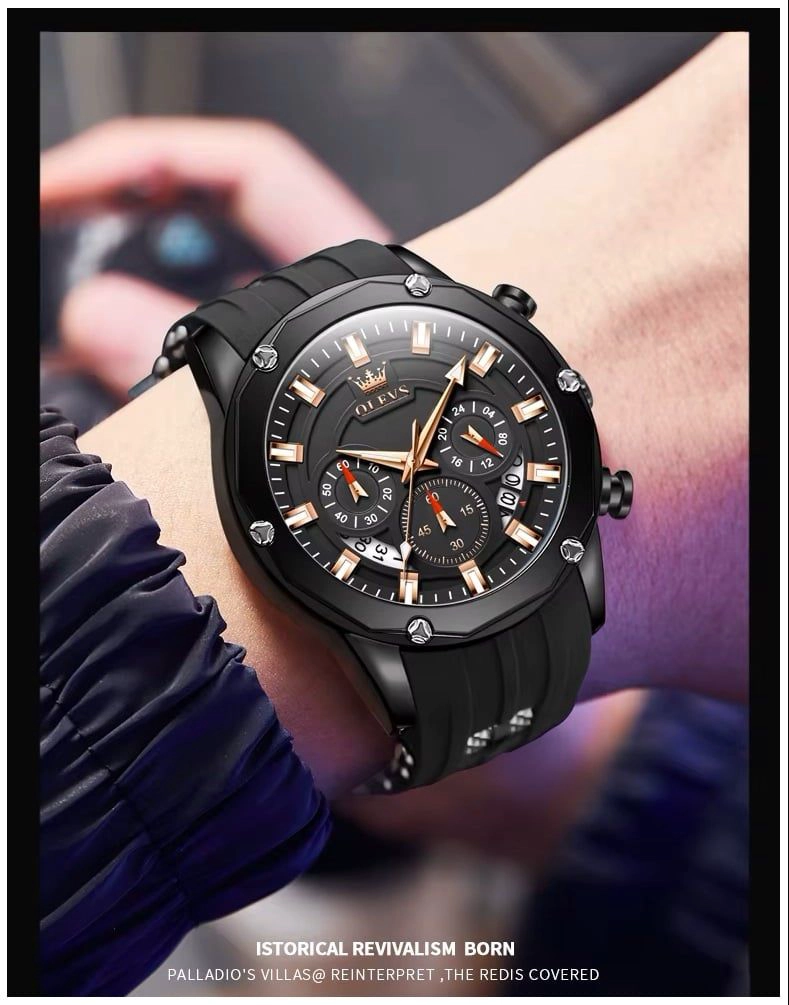 RELOJ DEPORTIVO DE LUJO OLEV ACERO INOXIDABLE CUARZO SUMERGIBLE 30M CRONOGRAFO CALENDARIO COMPLETO - 4