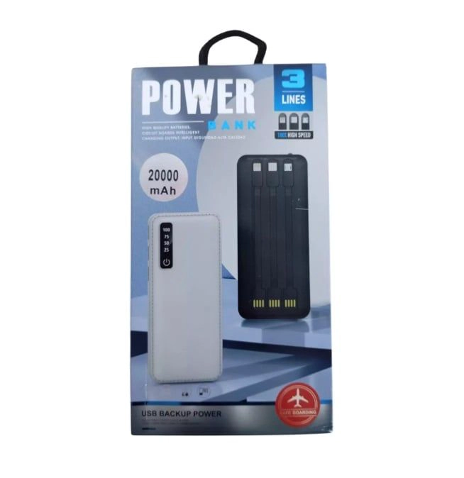 GENÉRICO CARGADOR PORTATIL 20000MAH 3 PUERTOS USB PANTALLA LED CABLES INCLUIDOS LED INTEGRADO