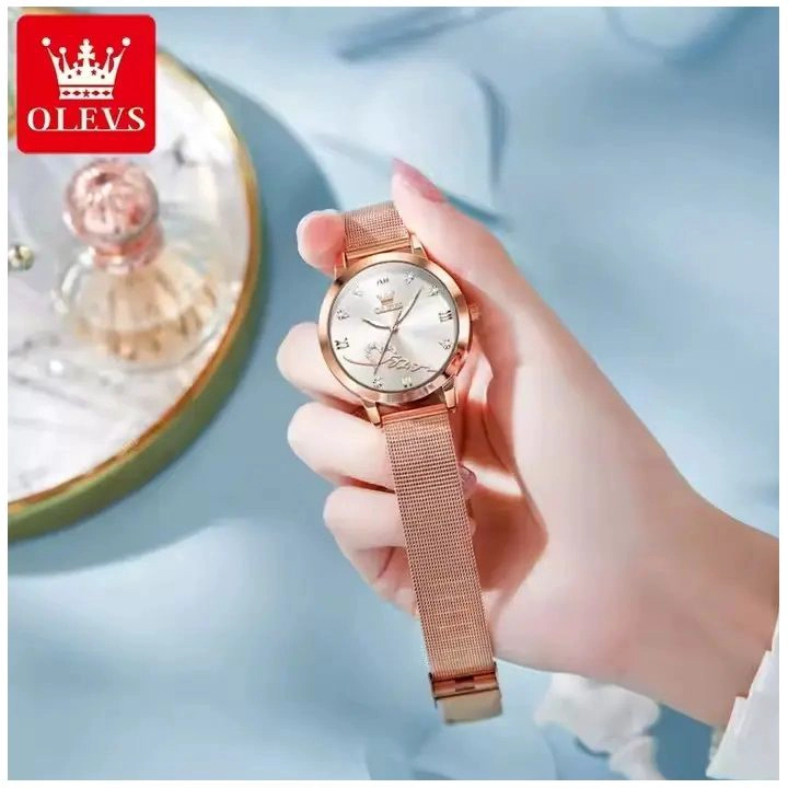 RELOJ DE MUJER DISEÑO ELEGANTE PULSERA METALICA DE MALLA ROSA DORADO - 2
