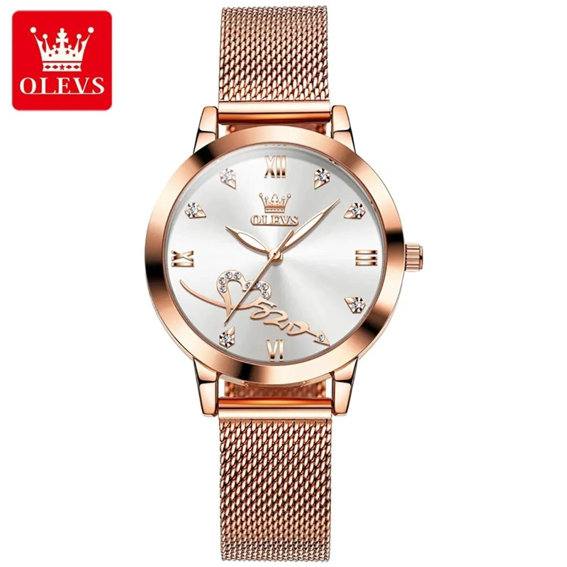 RELOJ DE MUJER DISEÑO ELEGANTE PULSERA METALICA DE MALLA ROSA DORADO - 5