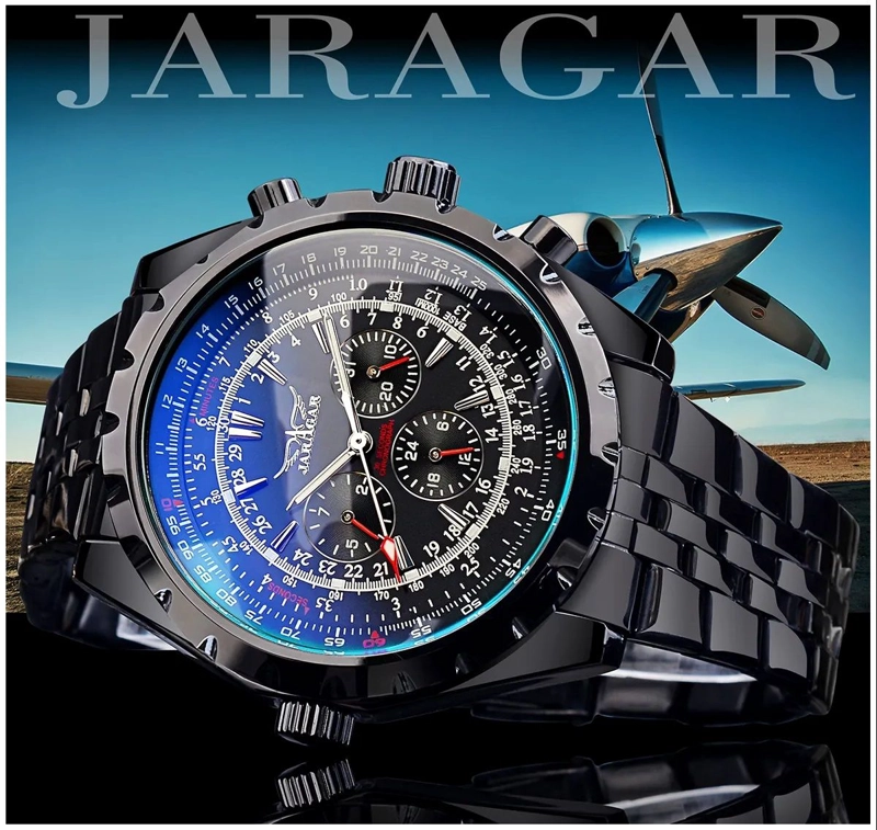 RELOJ AUTOMATICO ELEGANTE JARAGAR DEPORTIVO MECANICO RESISTENCIA AL AGUA 3 BAR - 6