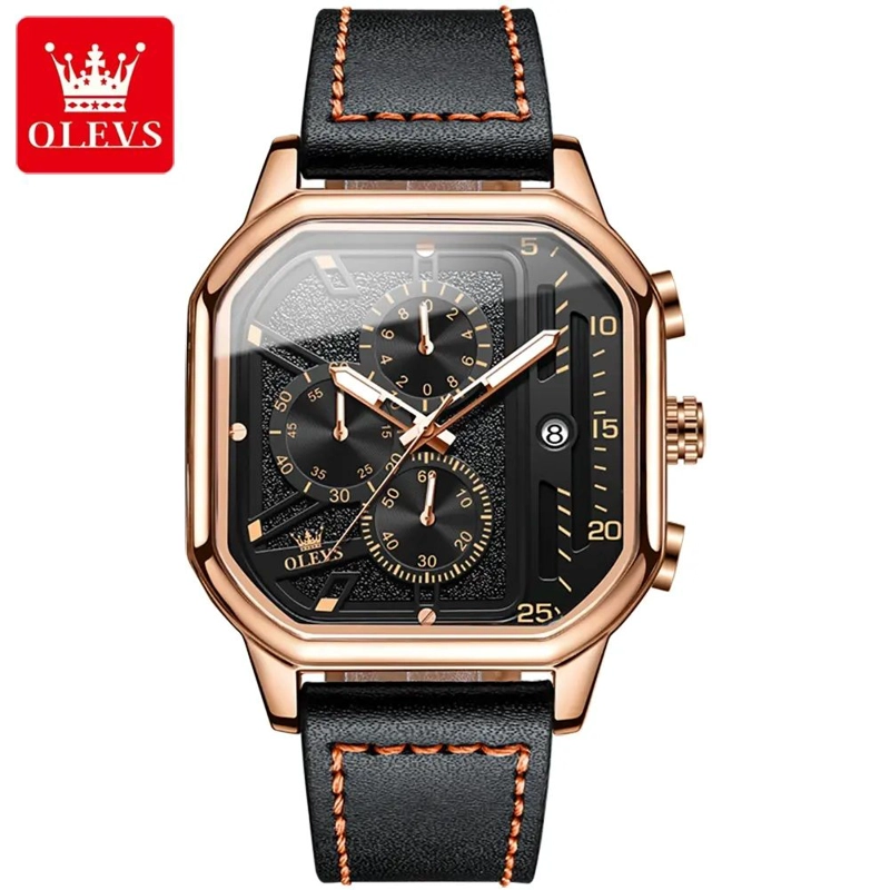 RELOJ DE HOMBRE CUADRADO DE LUJO CON CRONOGRAFO CORREA DE CUERO - 1