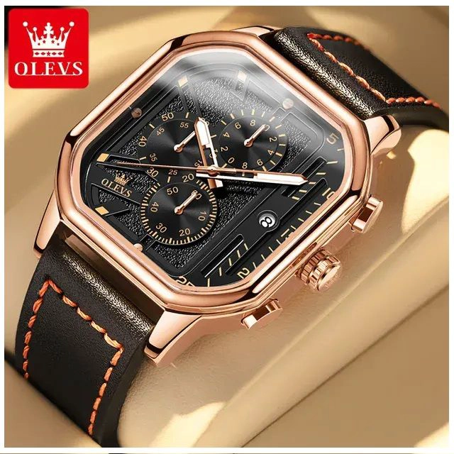 RELOJ DE HOMBRE CUADRADO DE LUJO CON CRONOGRAFO CORREA DE CUERO - 2