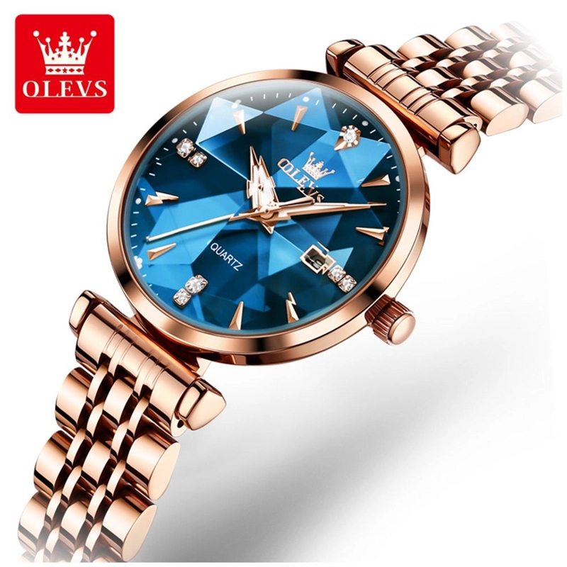 RELOJ DE CUARZO MUJER CON ESFERA AZUL FACETADA CRISTALES BRILLANTES - 2