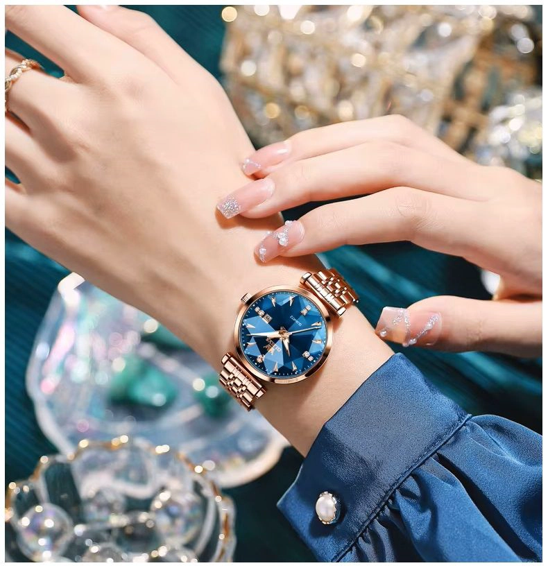 RELOJ DE CUARZO MUJER CON ESFERA AZUL FACETADA CRISTALES BRILLANTES - 3