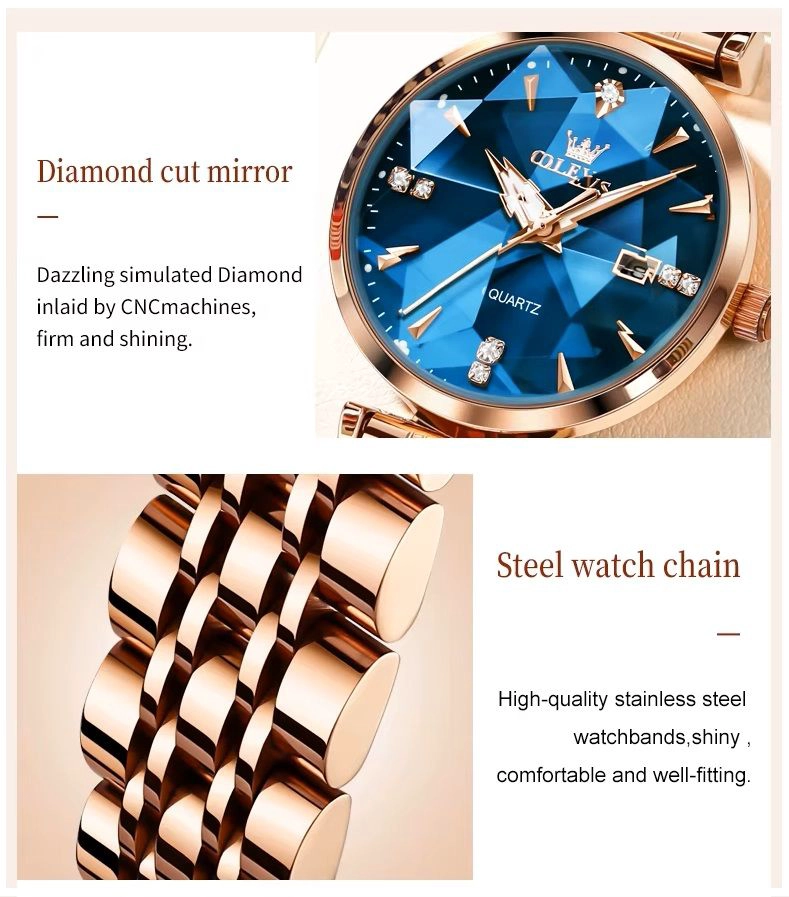 RELOJ DE CUARZO MUJER CON ESFERA AZUL FACETADA CRISTALES BRILLANTES - 5
