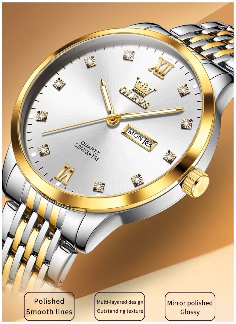 RELOJ DE HOMBRE ELEGANTE MOVIMIENTO CUARZO BICOLOR ACERO INOXIDABLE - 6