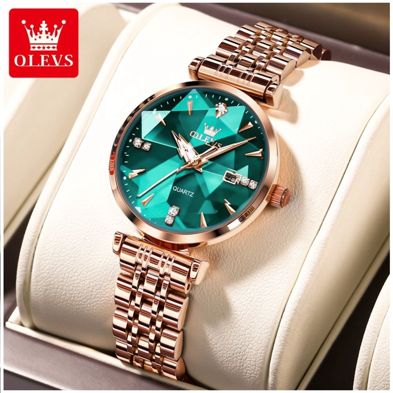 RELOJ DE CUARZO PARA MUJER ESFERA VERDE ESMERALDA DETALLES DE CRISTAL - 3