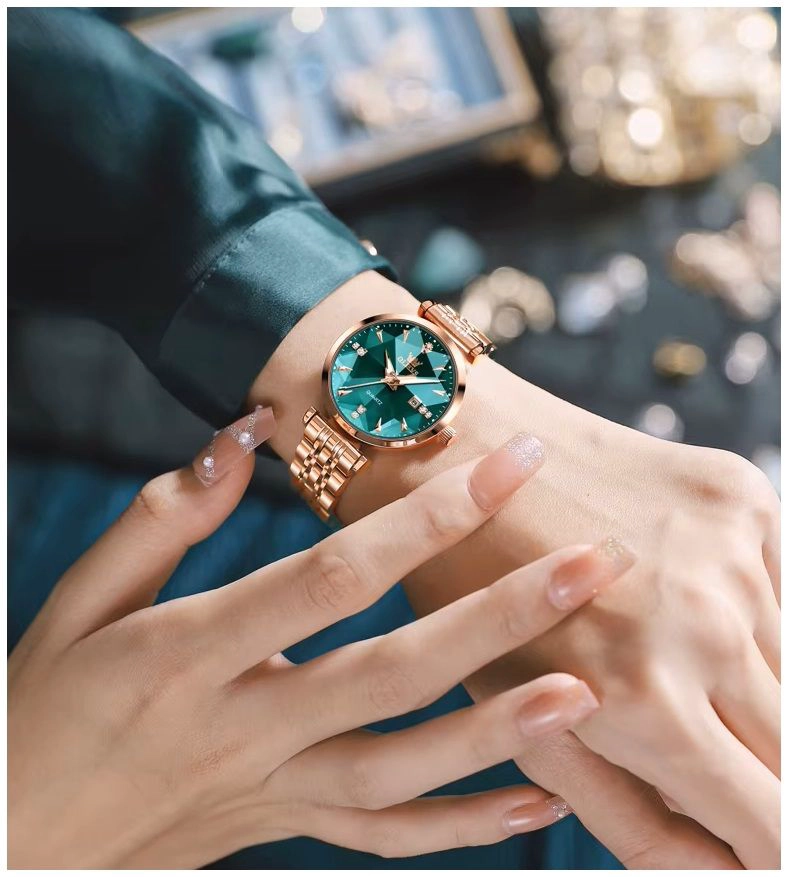 RELOJ DE CUARZO PARA MUJER ESFERA VERDE ESMERALDA DETALLES DE CRISTAL - 7