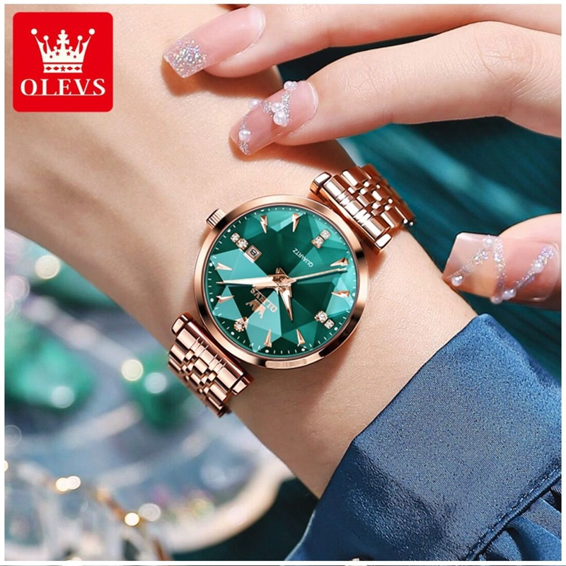 RELOJ DE CUARZO PARA MUJER ESFERA VERDE ESMERALDA DETALLES DE CRISTAL - 8