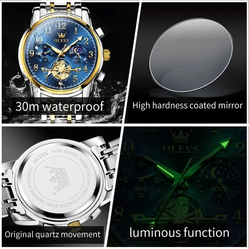 RELOJ CRONOGRAFO DE LUJO PARA HOMBRE CON FASE LUNAR MOVIMIENTO CUARZO - 2