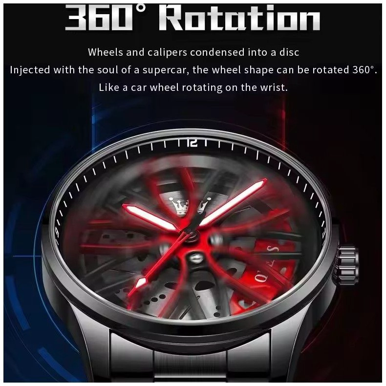 RELOJ PARA HOMBRE CON DISEÑO EXCLUSIVO LLANTA DE COCHE GIRATORIA - 6