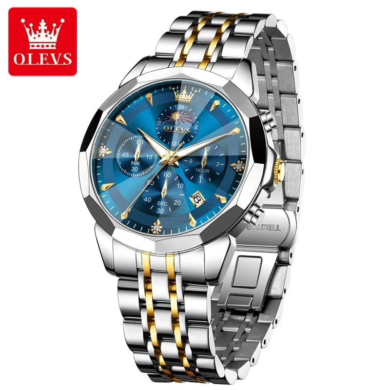 RELOJ DE PULSERA HOMBRE ACERO INOXIDABLE AZUL CON CRONOGRAFO - 1
