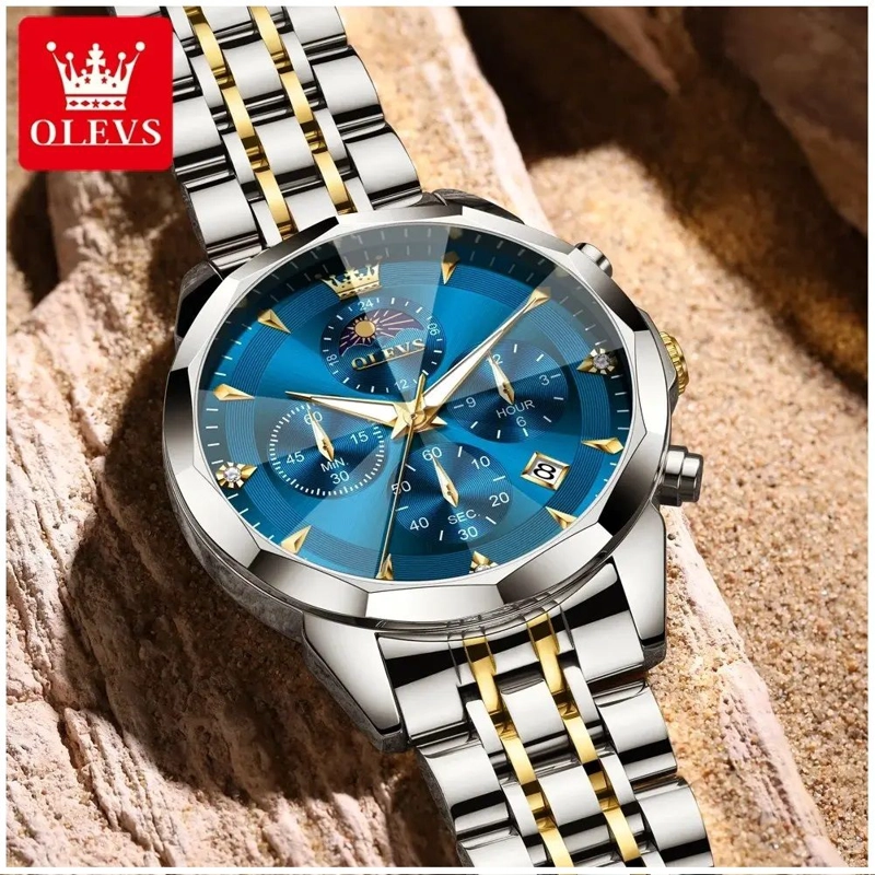 RELOJ DE PULSERA HOMBRE ACERO INOXIDABLE AZUL CON CRONOGRAFO - 2
