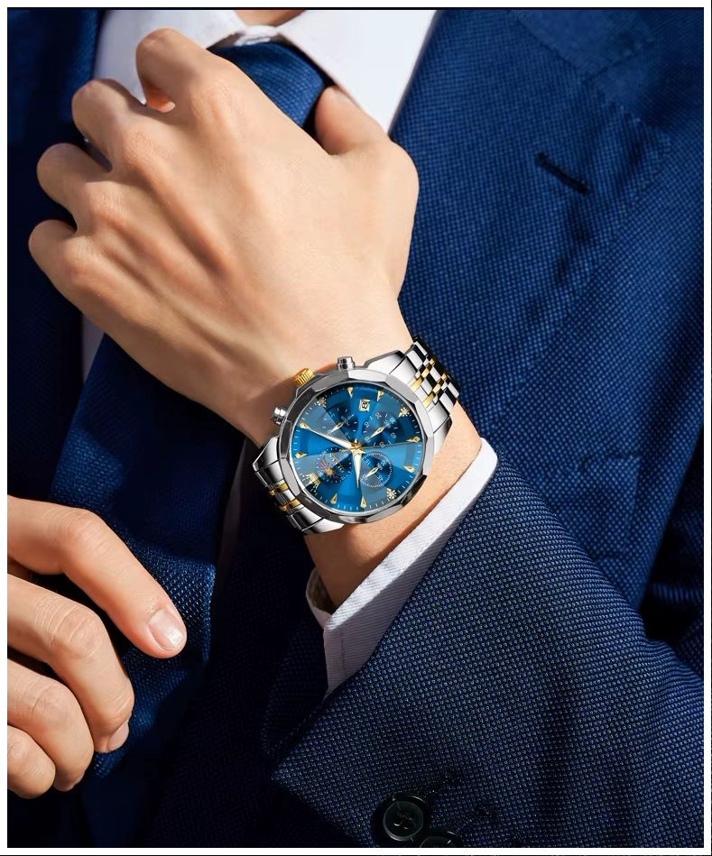 RELOJ DE PULSERA HOMBRE ACERO INOXIDABLE AZUL CON CRONOGRAFO - 5