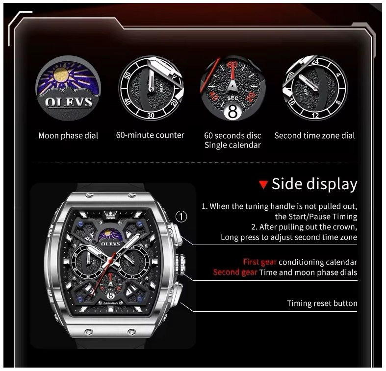 RELOJ DE HOMBRE DEPORTIVO ELEGANTE FASE LUNAR CRONOGRAFO DUAL TIME - 7