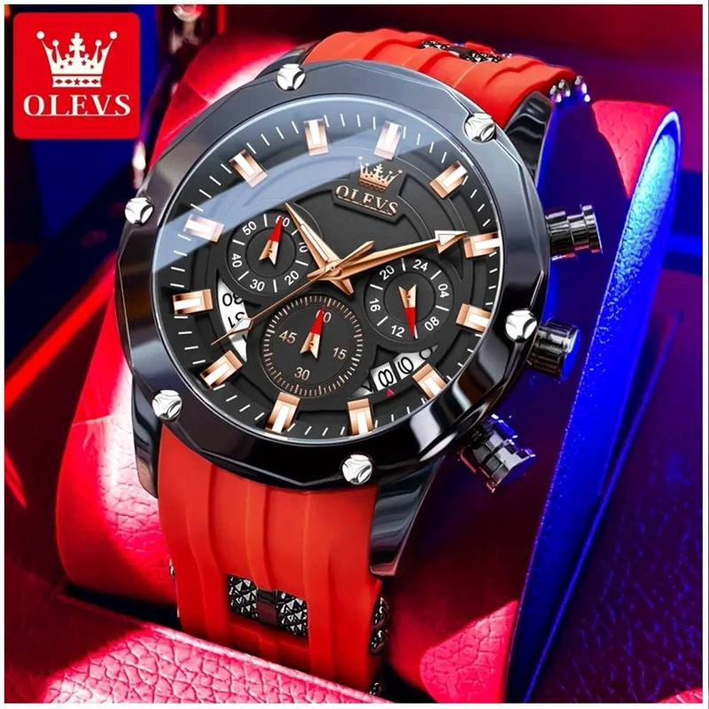 RELOJ QUARTZ DEPORTIVO DE LUJO OLEV CRONOGRAFO CUARZO SUMERGIBLE 30M CALENDARIO COMPLETO - 4