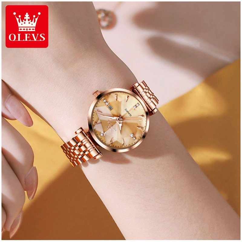 RELOJ CUARZO PARA MUJER ESFERA DORADA FACETADA CRISTALES BRILLANTES - 2