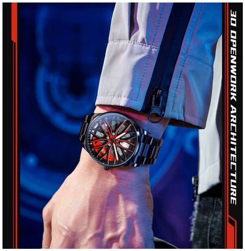 RELOJ PARA HOMBRE CON DISEÑO EXCLUSIVO LLANTA DE COCHE GIRATORIA - 4