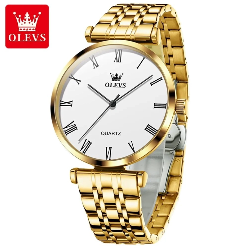 RELOJ DE MUJER ELEGANTE DE CUARZO PULSERA DE ACERO INOXIDABLE DORADO - 1