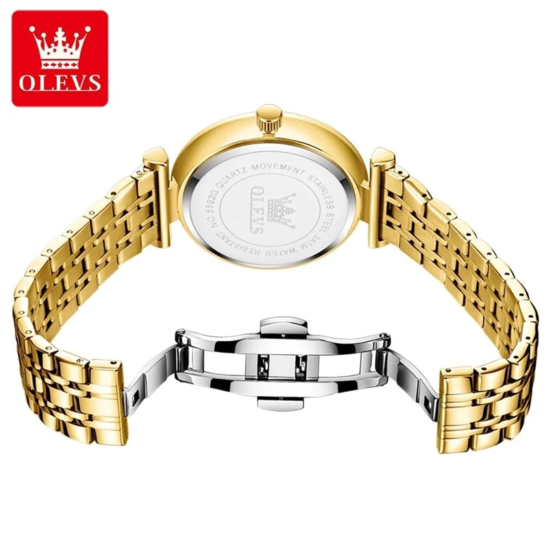 RELOJ DE MUJER ELEGANTE DE CUARZO PULSERA DE ACERO INOXIDABLE DORADO - 2