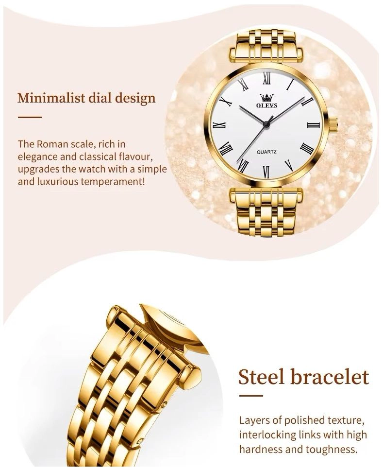 RELOJ DE MUJER ELEGANTE DE CUARZO PULSERA DE ACERO INOXIDABLE DORADO - 3