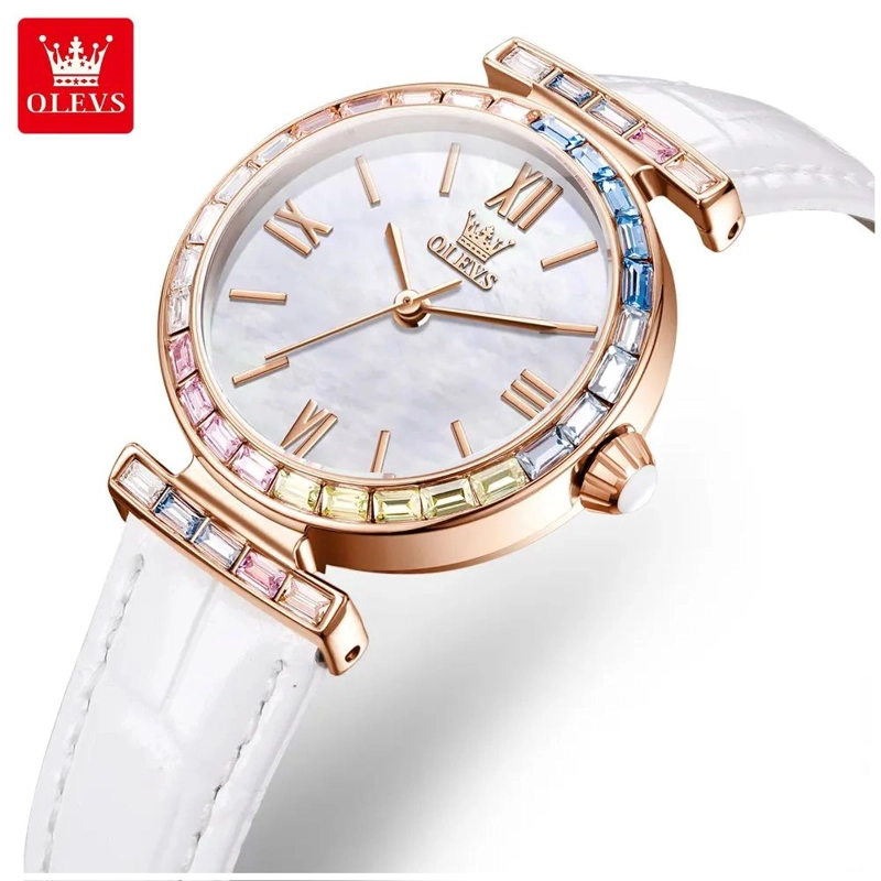 RELOJ DE MUJER ELEGANTE CON CORREA DE CUERO Y CRISTALES MULTICOLOR - 1