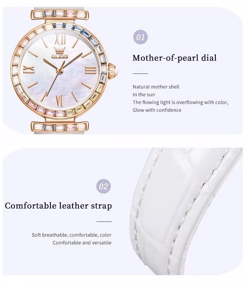 RELOJ DE MUJER ELEGANTE CON CORREA DE CUERO Y CRISTALES MULTICOLOR - 3