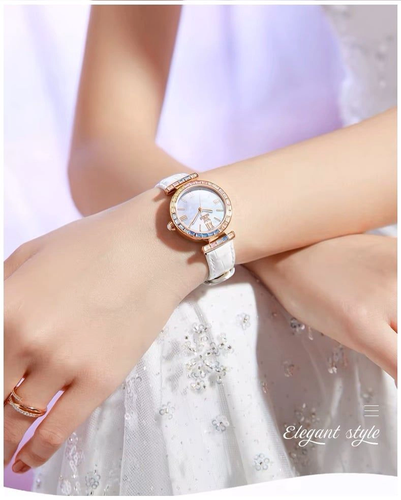 RELOJ DE MUJER ELEGANTE CON CORREA DE CUERO Y CRISTALES MULTICOLOR - 5