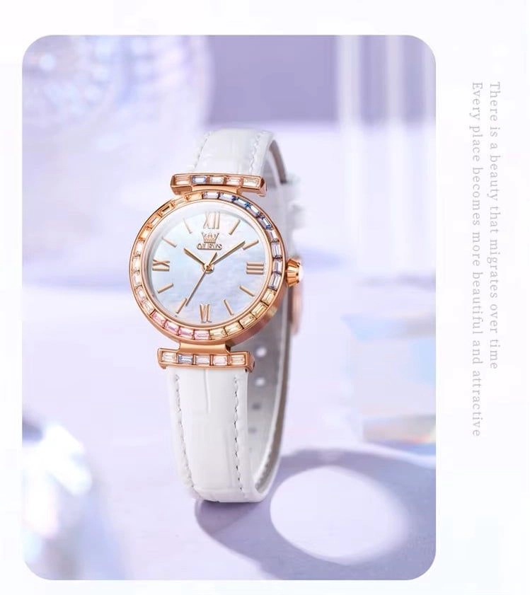 RELOJ DE MUJER ELEGANTE CON CORREA DE CUERO Y CRISTALES MULTICOLOR - 7