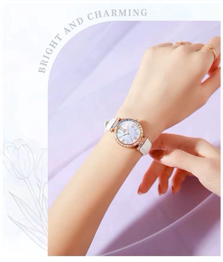 RELOJ DE MUJER ELEGANTE CON CORREA DE CUERO Y CRISTALES MULTICOLOR - 8