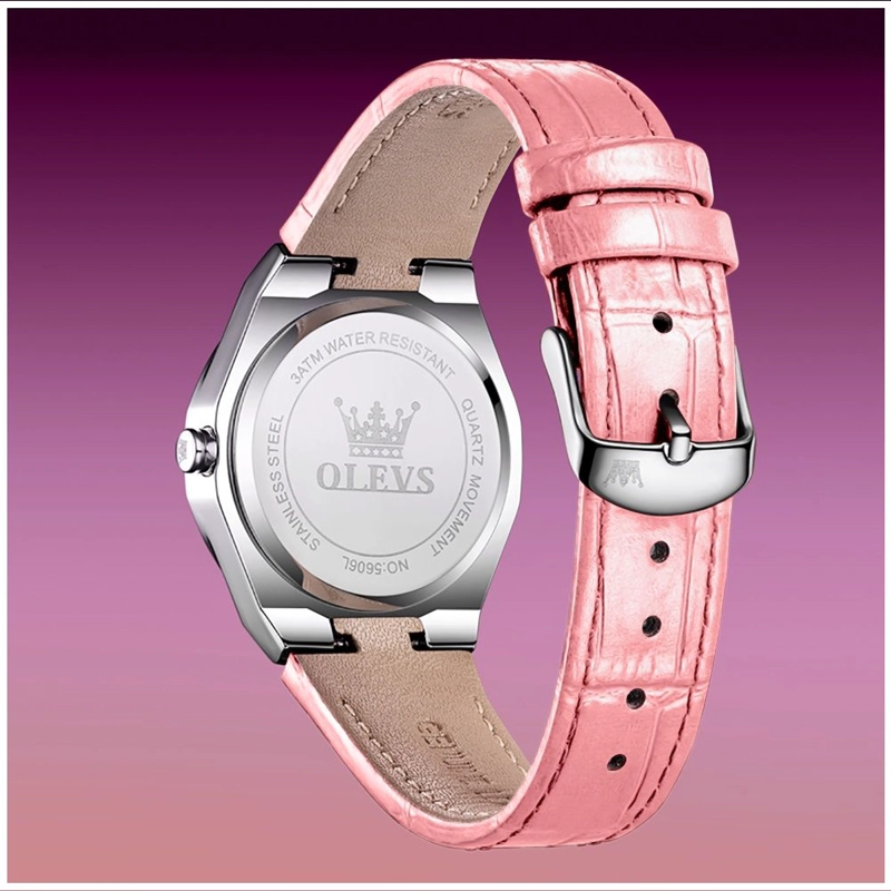 RELOJ DE CUARZO PARA MUJER CORREA DE CUERO ROSA ESFERA DE CRISTALES - 6