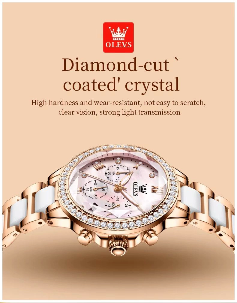 RELOJ FEMENINO DE ACERO INOXIDABLE CRISTAL DE CORTE DIAMANTE - 3