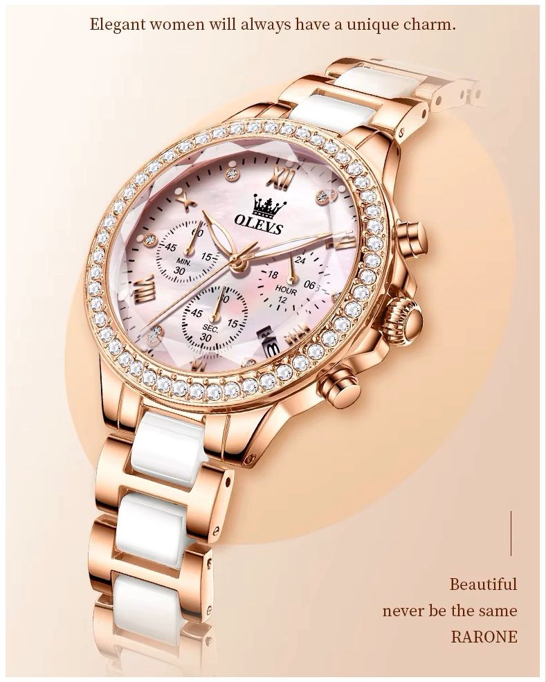 RELOJ FEMENINO DE ACERO INOXIDABLE CRISTAL DE CORTE DIAMANTE - 4