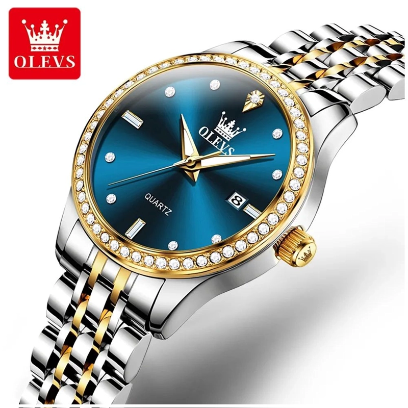 RELOJ DE PULSERA LUJO MUJER CUARZO ESFERA AZUL CIRCONIAS BRILLANTES - 1
