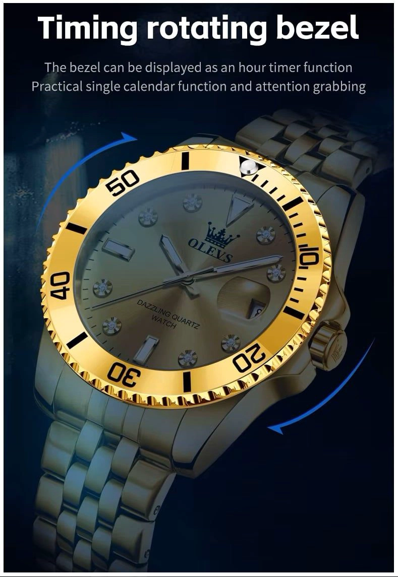 RELOJ DE PULSERA DORADO PARA HOMBRE DISEÑO DEPORTIVO DE LUJO - 5