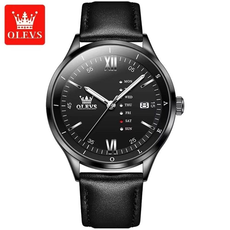 RELOJ DE HOMBRE ELEGANTE CON CORREA DE CUERO CALENDARIO COMPLETO - 4