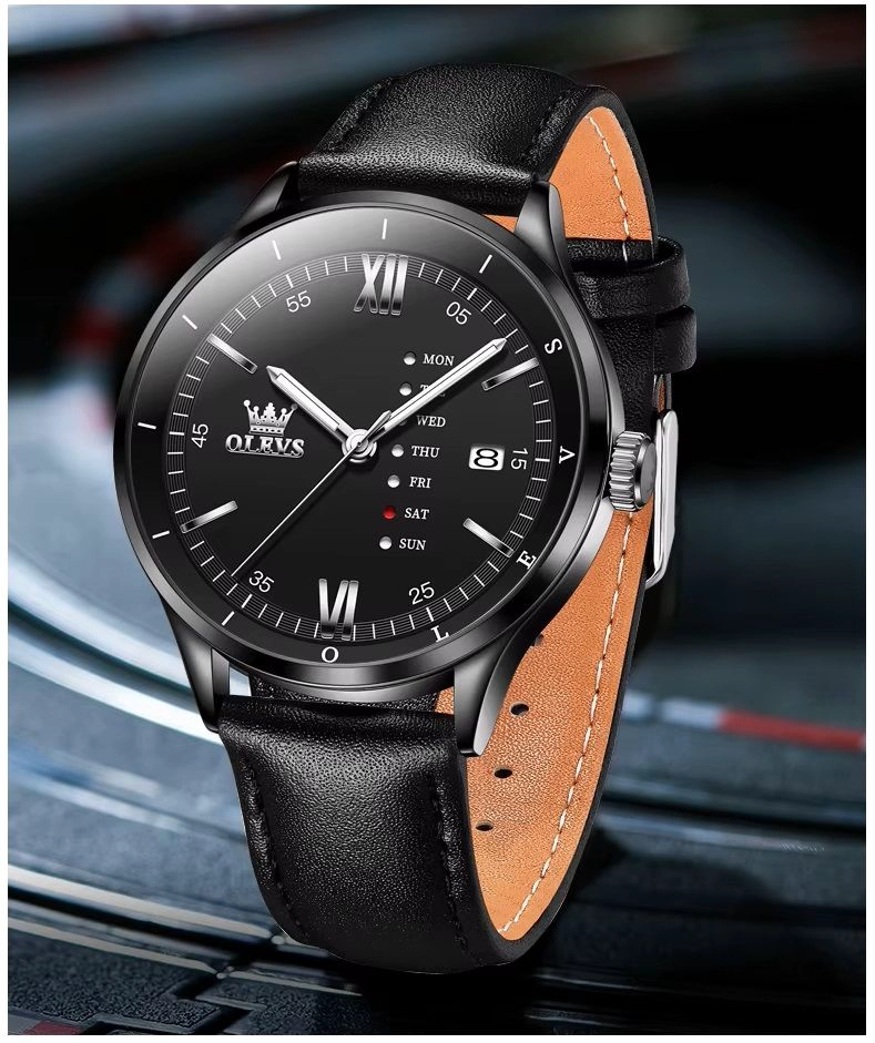 RELOJ DE HOMBRE ELEGANTE CON CORREA DE CUERO CALENDARIO COMPLETO - 5