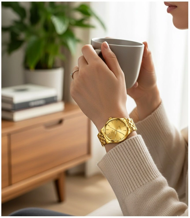 RELOJ DE PULSERA ELEGANTE DORADO PARA MUJER CON MOVIMIENTO JAPONE S CRISTAL HARDLEX - 5