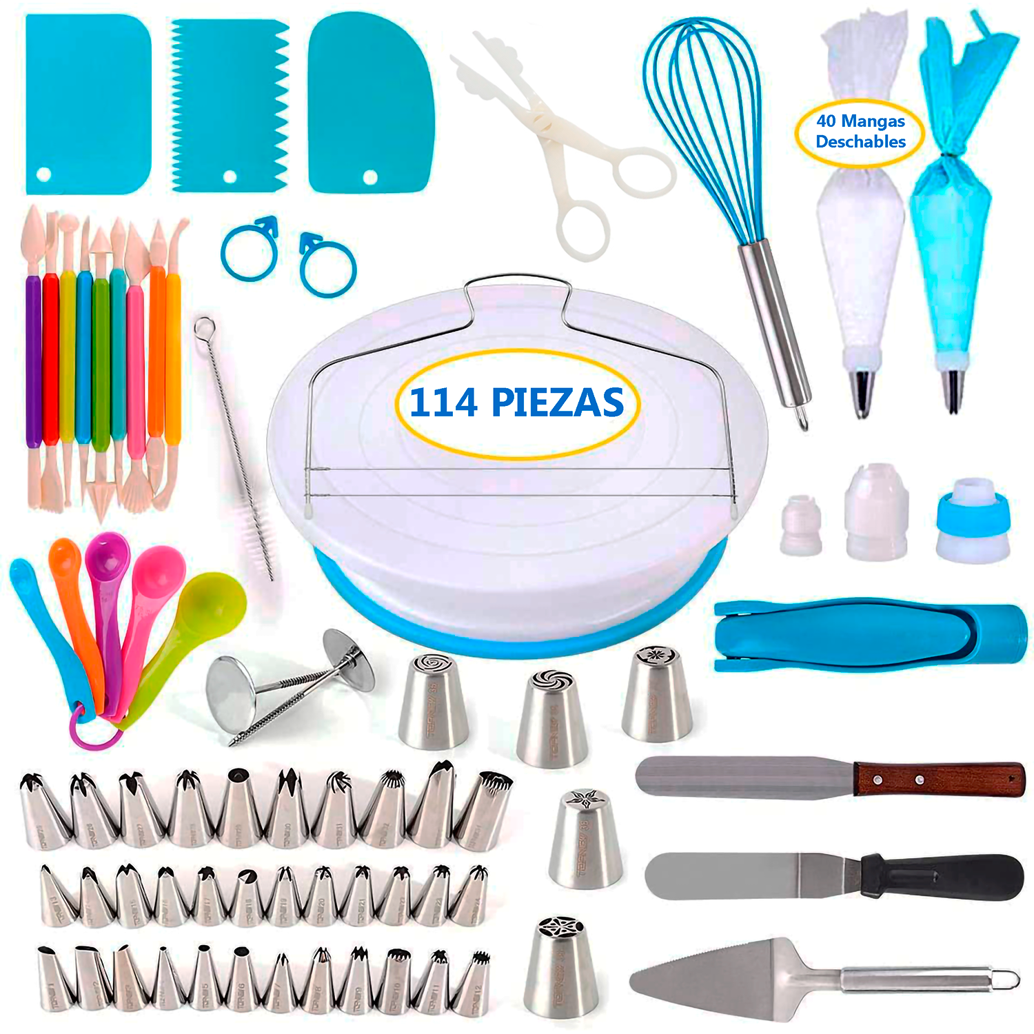 KIT REPOSTERÍA Y PASTELERÍA BOQUILLAS DECORACIÓN 114 PZAS - 1