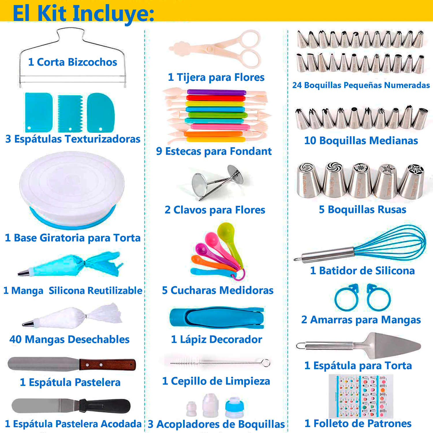 KIT REPOSTERÍA Y PASTELERÍA BOQUILLAS DECORACIÓN 114 PZAS - 2