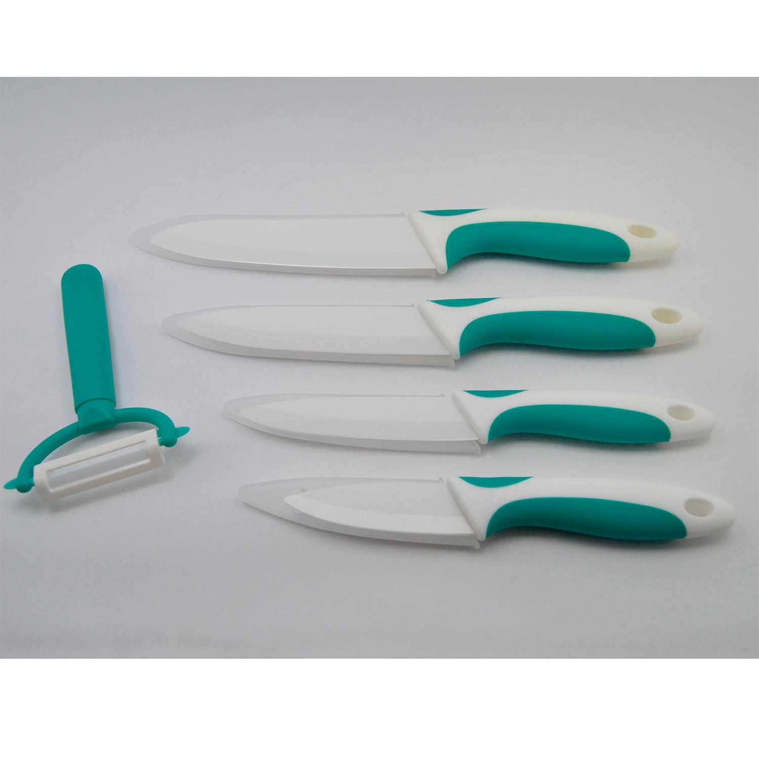 SET 5 PIEZAS CUCHILLOS CERAMICA + PELADOR VERDE OSCURO - 1