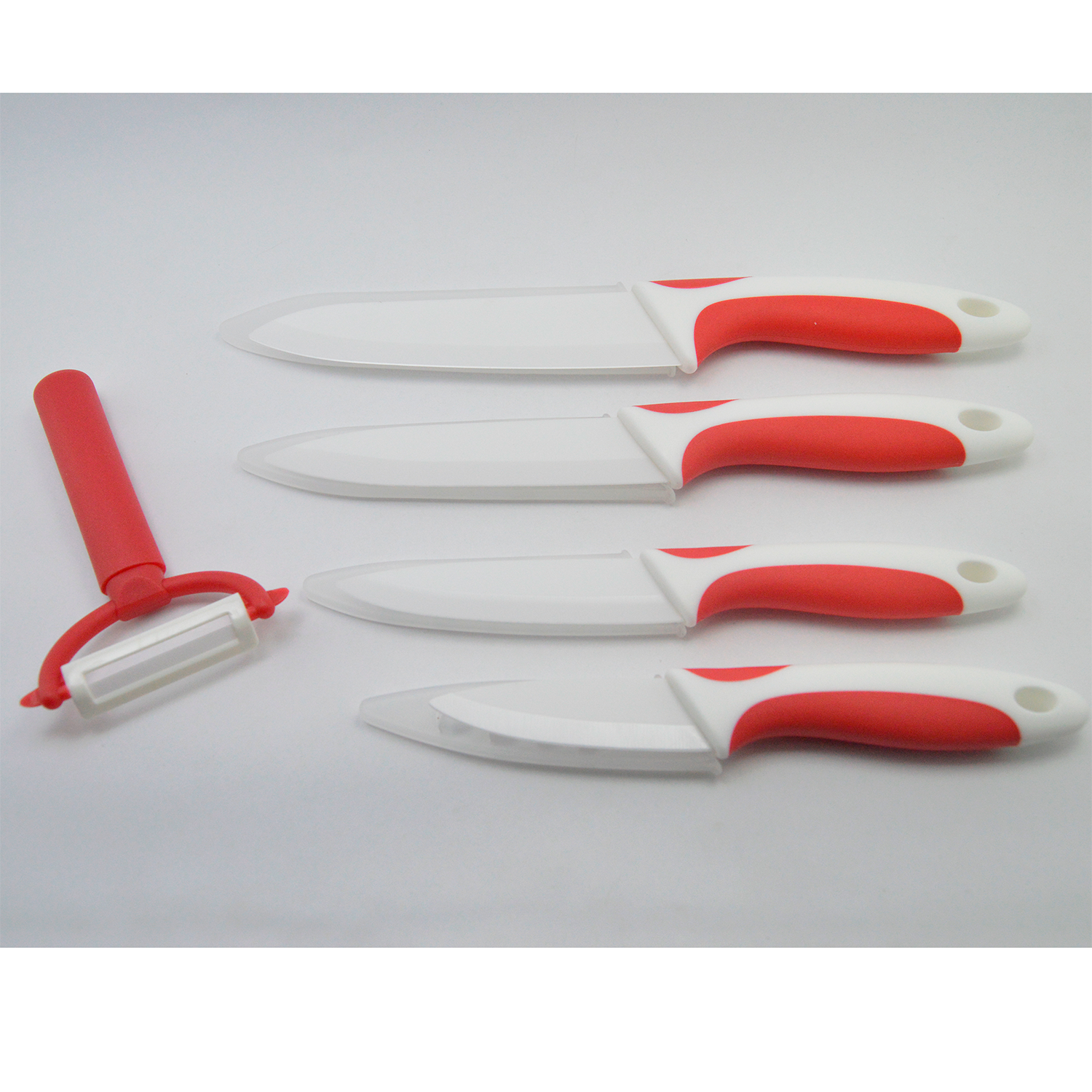 SET 5 PIEZAS CUCHILLOS CERAMICA + PELADOR ROJO - 1