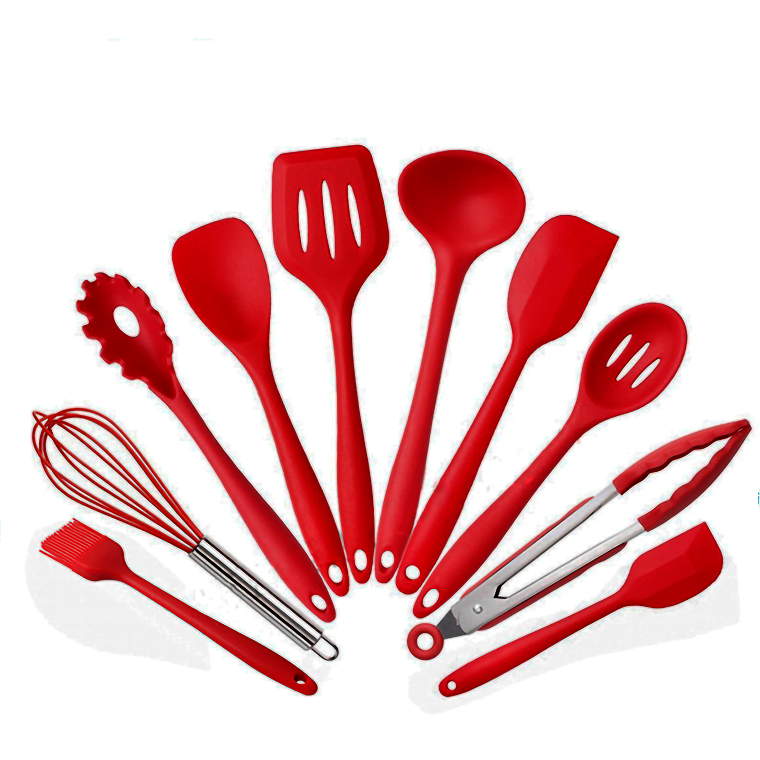 SET 10 UTENSILIOS DE SILICONA ANTIADHERENTES COCINA ROJO - 1