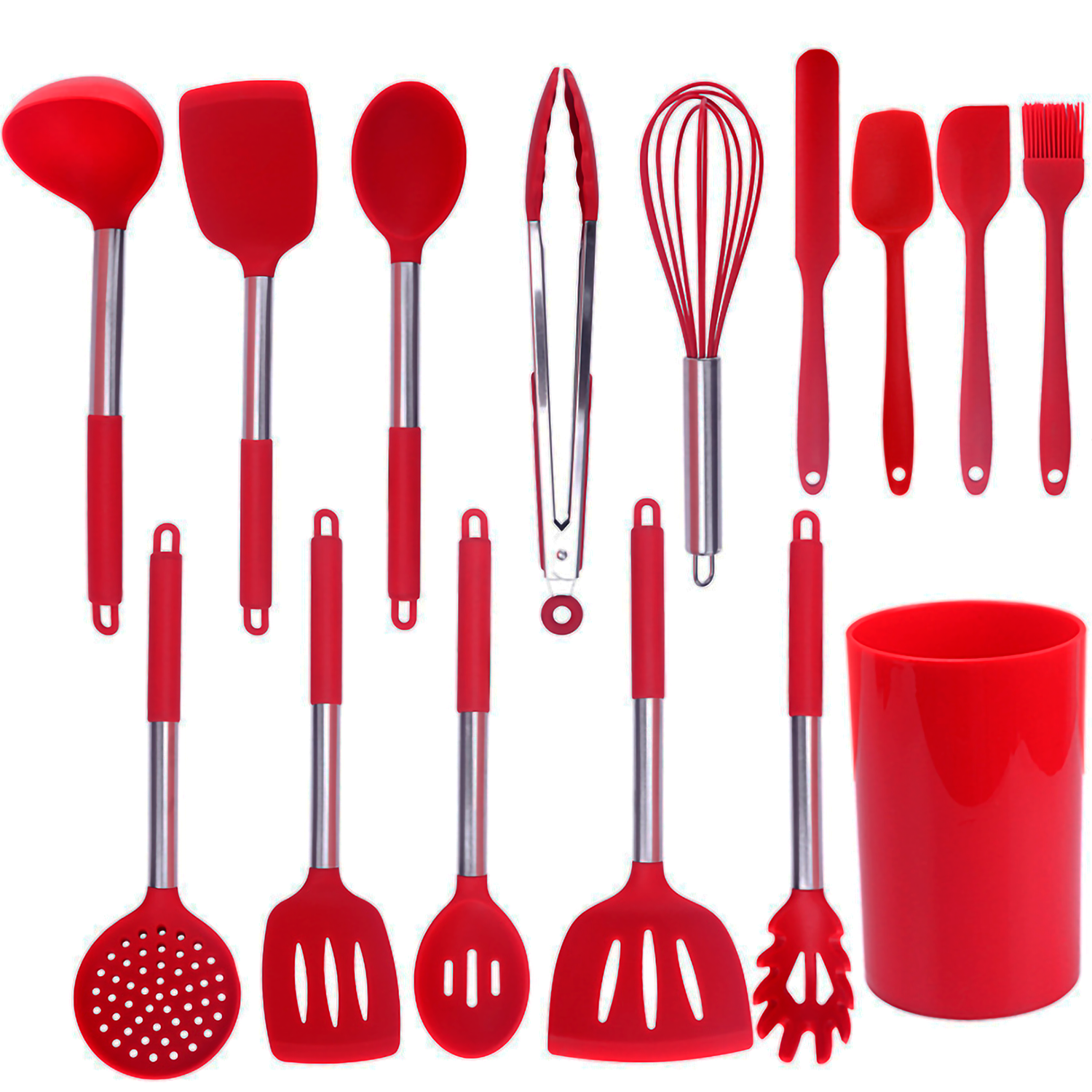 SET 14 UTENSILIOS DE SILICONA ANTIADHERENTES COCINA ROJO - 1
