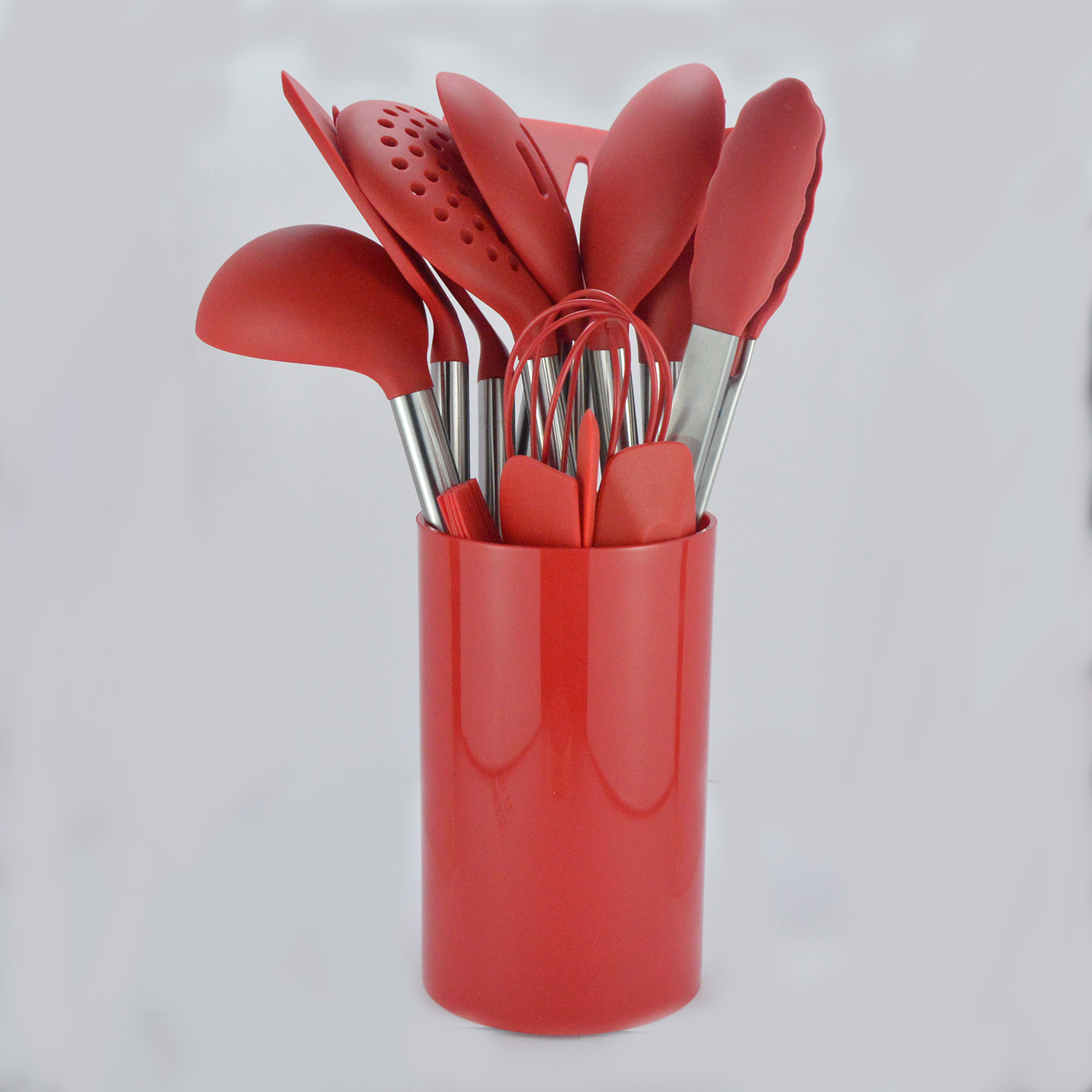 SET 14 UTENSILIOS DE SILICONA ANTIADHERENTES COCINA ROJO - 2