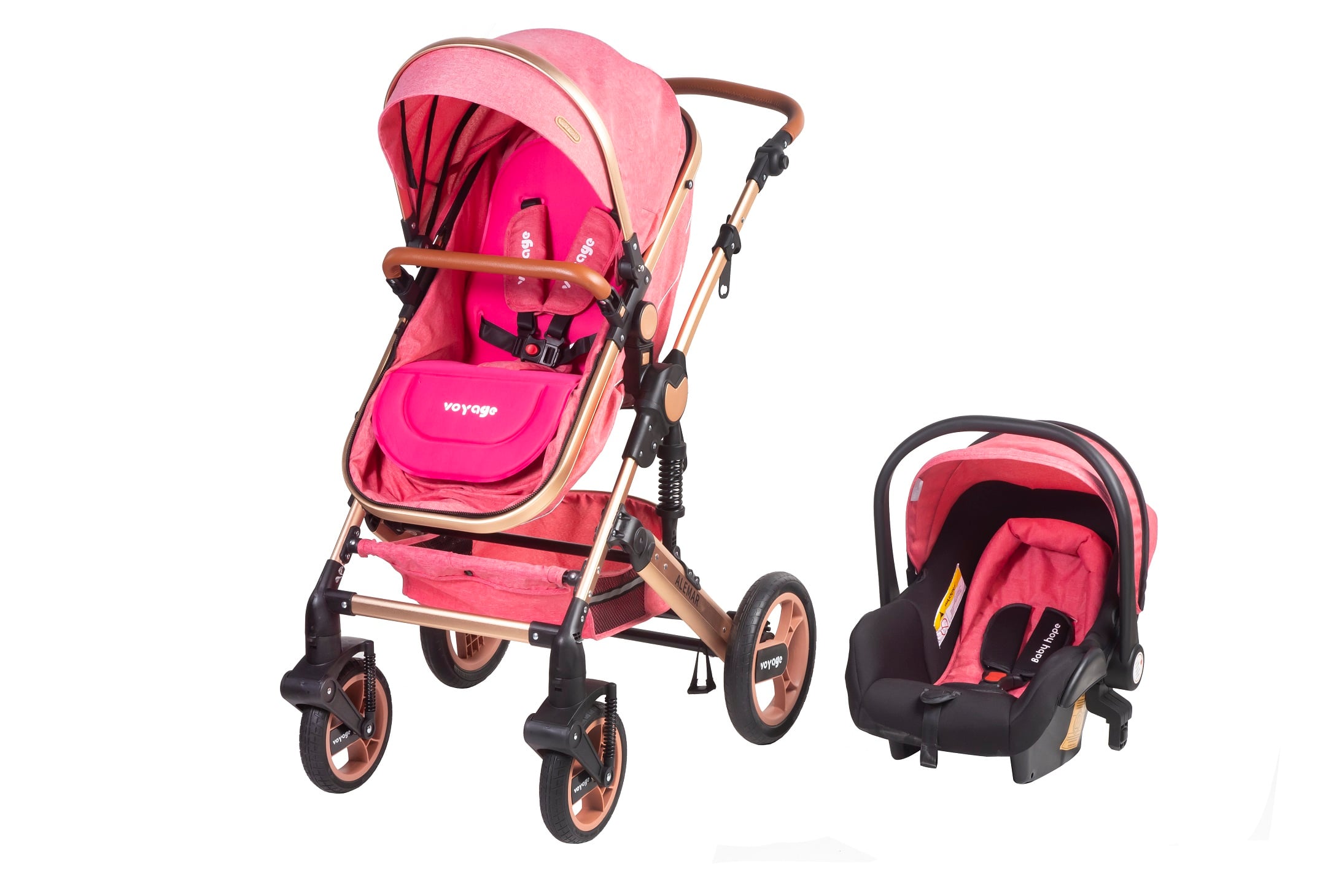COCHE VOYAGE ALEMAR CON SILLA AUTO PINK ROSADO - 1