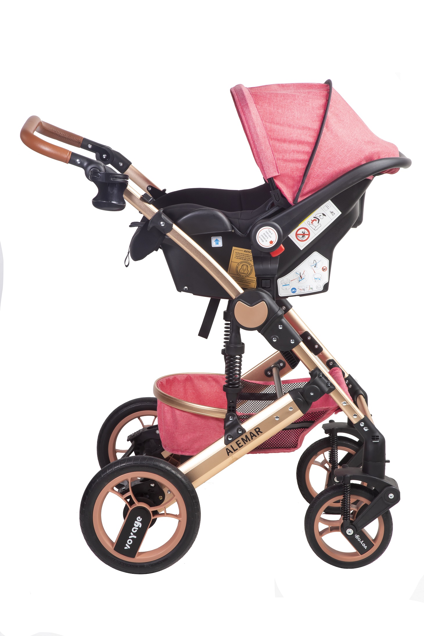 COCHE VOYAGE ALEMAR CON SILLA AUTO PINK ROSADO - 2