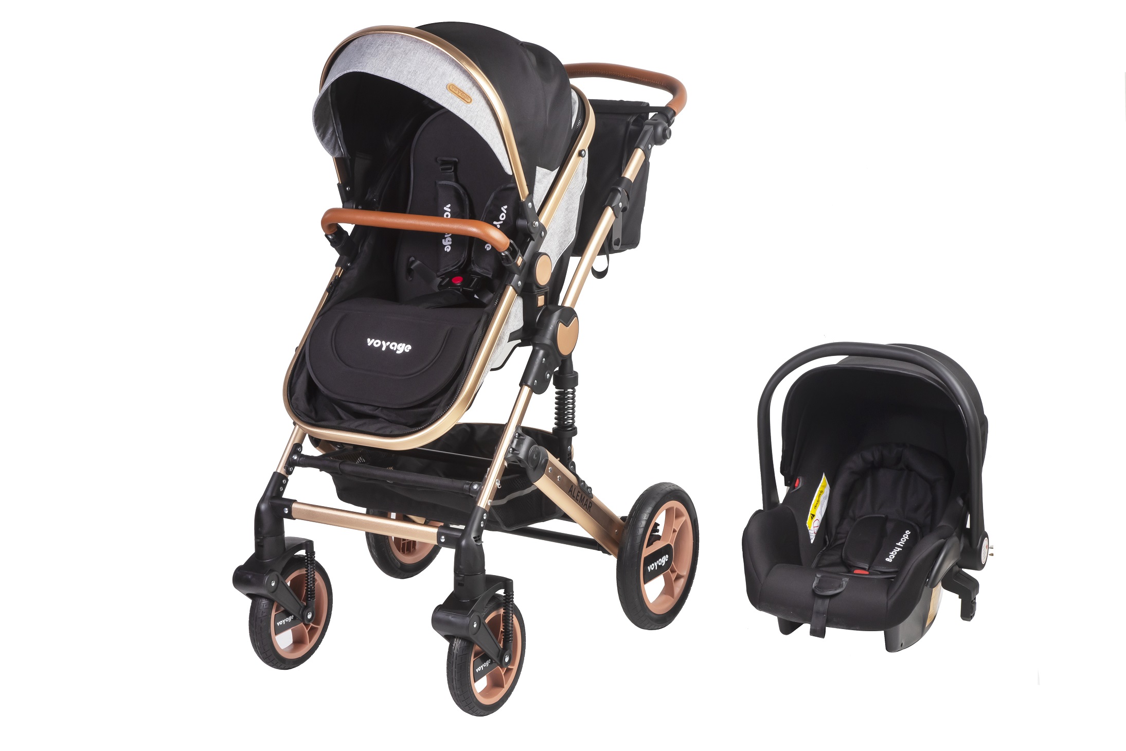 COCHE VOYAGE ALEMAR CON SILLA AUTO BLACK NEGRO - 1